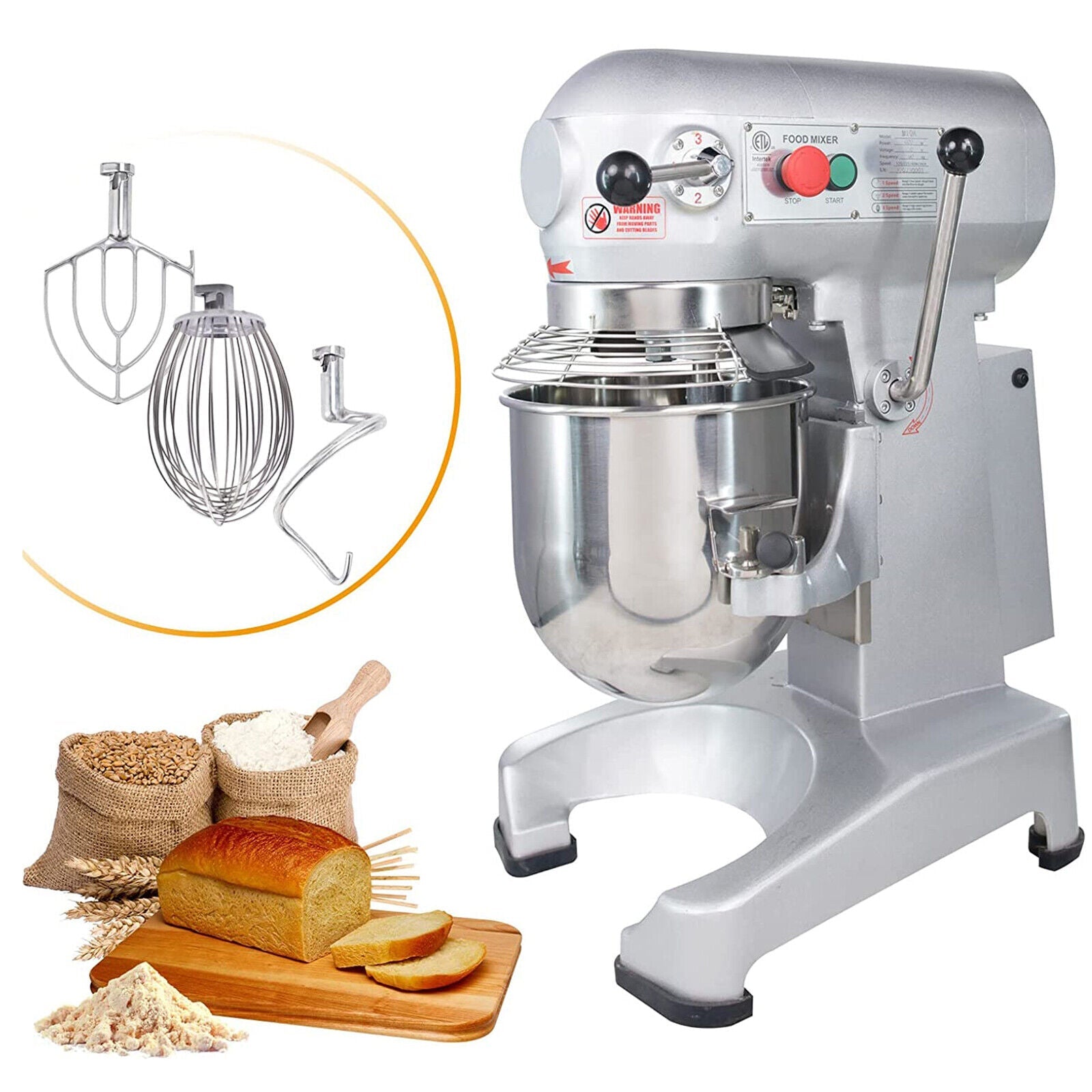 Hakka 30QT Bakery Mixer Gear Driven 1500W 3-Speed Stand Pizza Dough Mixer