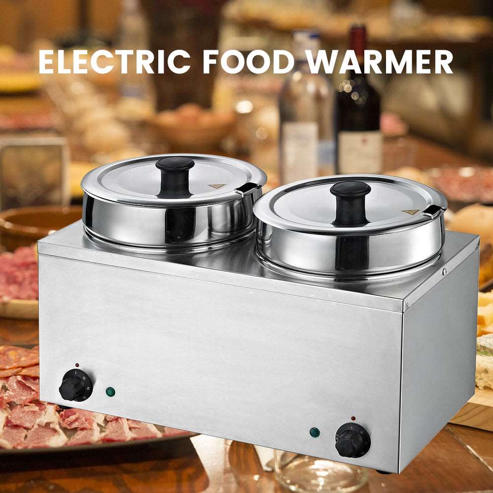 EasyRose Commercial Food Warmer 2X3.7QT Round Soup Pot Steam Table Food Warmer Buffet Bain Marie Pot with Temperature Control & Lids,  - 110V, 400W