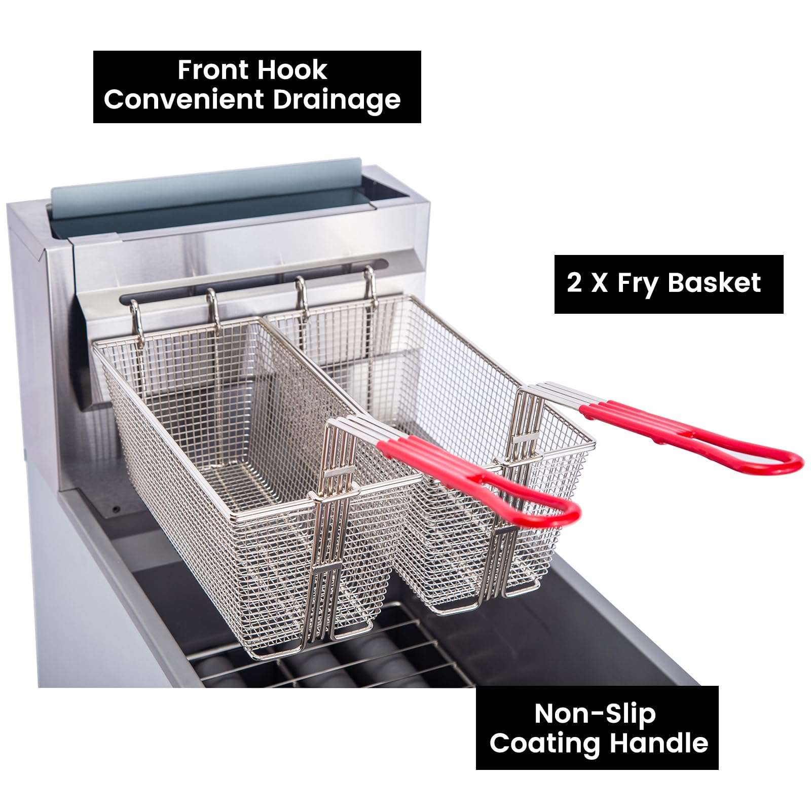 EasyRose Commercial Stainless Steel Gas Fryer, 40-50lb High Capacity Fryer, with 2 Baskets, 4 Burners, 30,000X4 BTU, CSA / ETL Certification