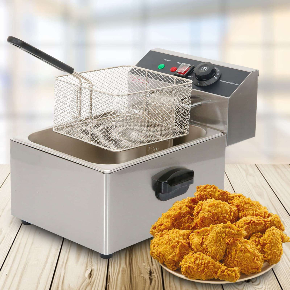 Easyrose Commercial Deep Fryer with Basket, Electric Deep Fryers with 8.4QT/8L Removable Basket, Lid & Temperature Limiter, 1600W, 110V, ETL Listed