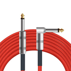 20Feet Professional Guitar Instrument Cable with a red Tweed Coat Angle 1/4 Inch TS to Straight 1/4 Inch TS