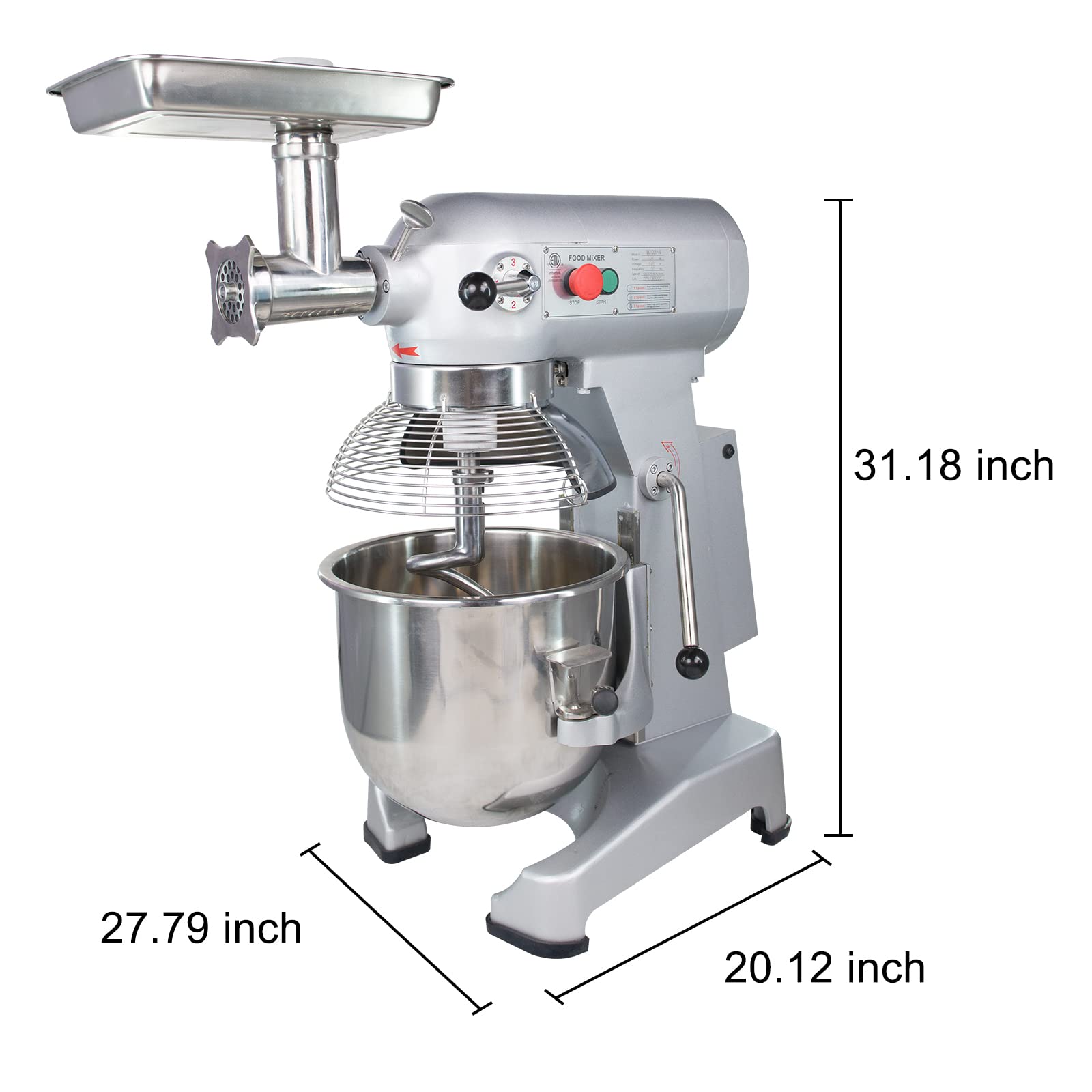 Hakka Stand Mixer 1100W 20Qt 3 Speeds Electric Food Mixer with Meat Grinder Head Egg Whisk Dough Hook Flat Beater