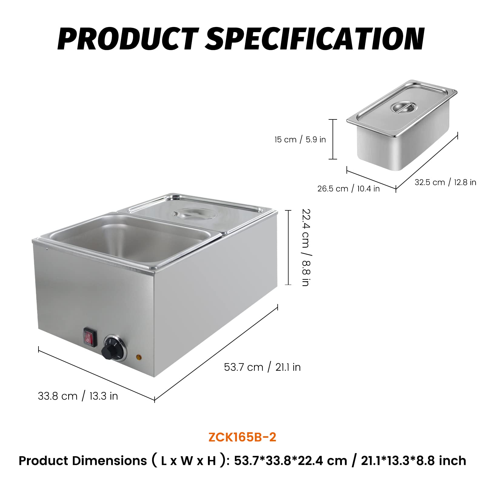 EasyRose Commercial Food Warmer 2-Pan Steam Table Food Warmer with Temperature Control & Lids, Electric Warming Trays for Food or Sauces-120V, 1200W, 10.6 QT/Pan