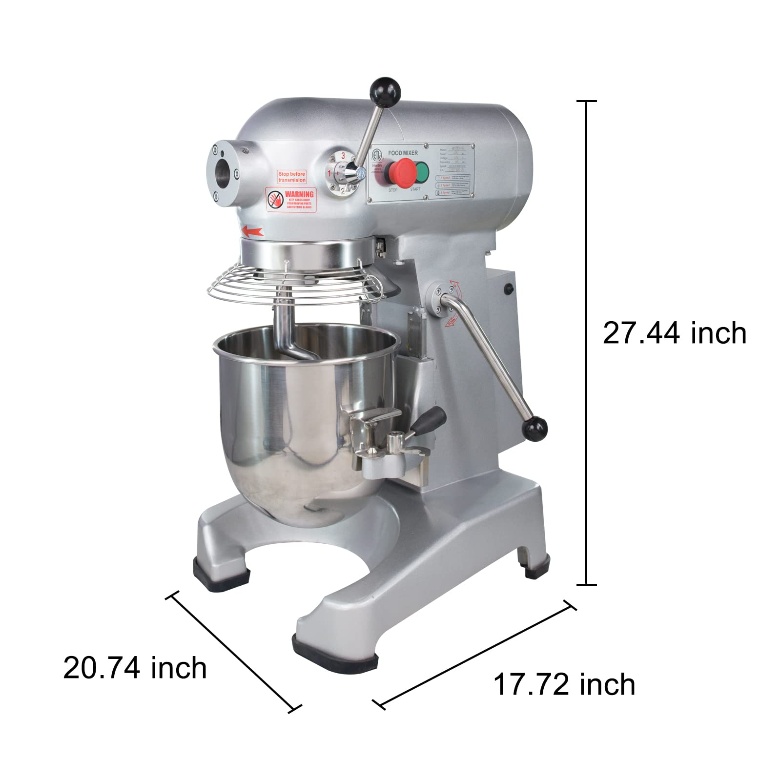 Hakka Commercial Stand Mixer 4 Funtion Food Mixer with 10 Qt Stainless Steel Bowl Electric Planetary Countertop Mixer Machine with 3 Adjustable Speeds 125/225/404 RPM for Bakery Restauran