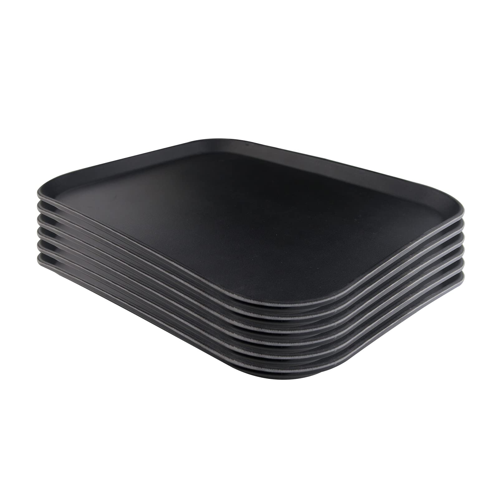 Hakka 6 Pack Restaurant Grade Non-Slip Tray, Fiberglass Serving Trays, Rectangular,13.9X 10Inch, Plastic, Black