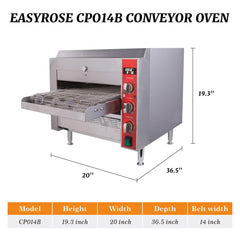 EasyRose Adjustable Speed Conveyor Toasters 50-300 °C /122- 572°F Temperature Range for Bakery Western Restaurant - 208V 3500W (14”wide belt)