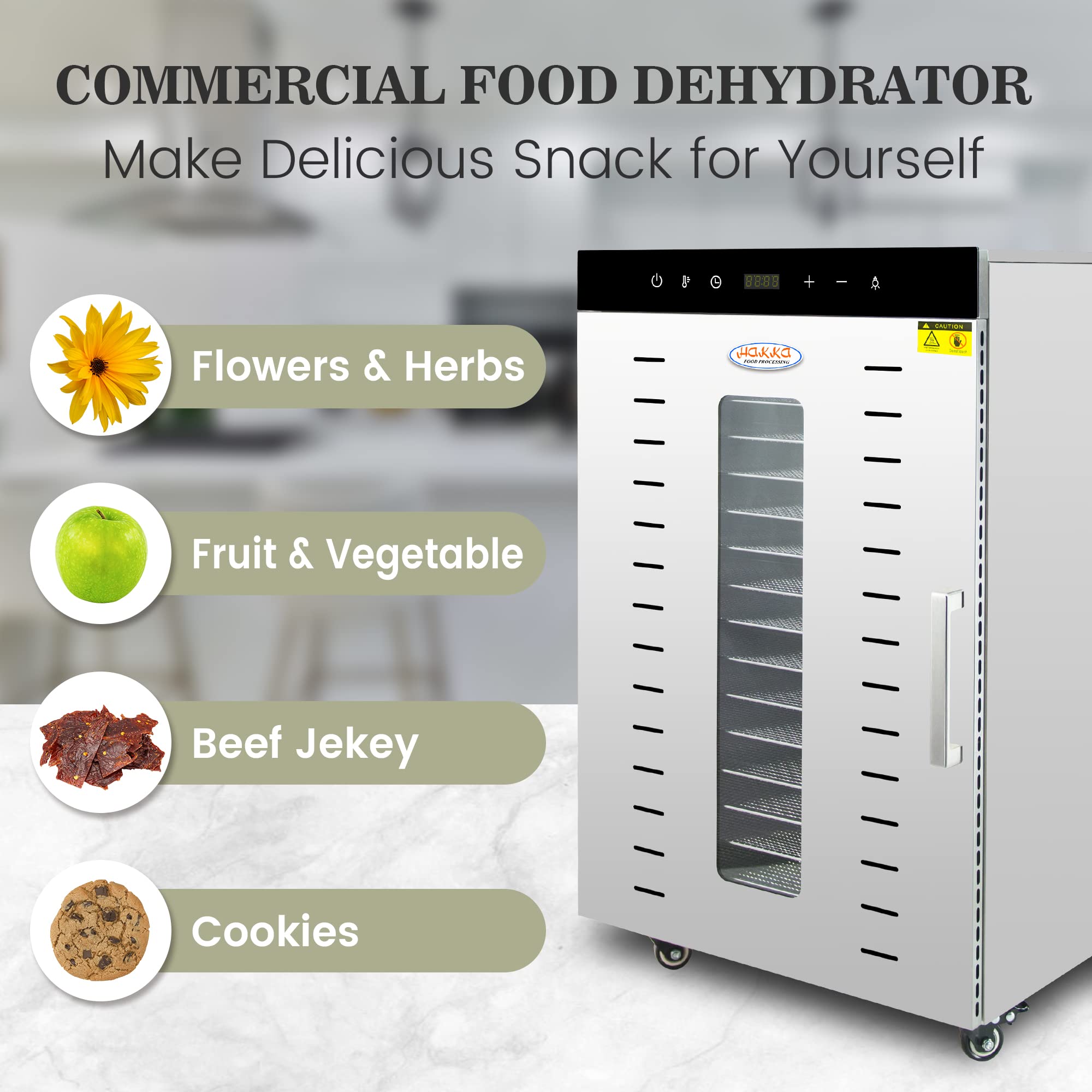 Hakka 16 Layers Commercial Food Dehydrator Stainless Steel Digital Fruit Dryer,1000W