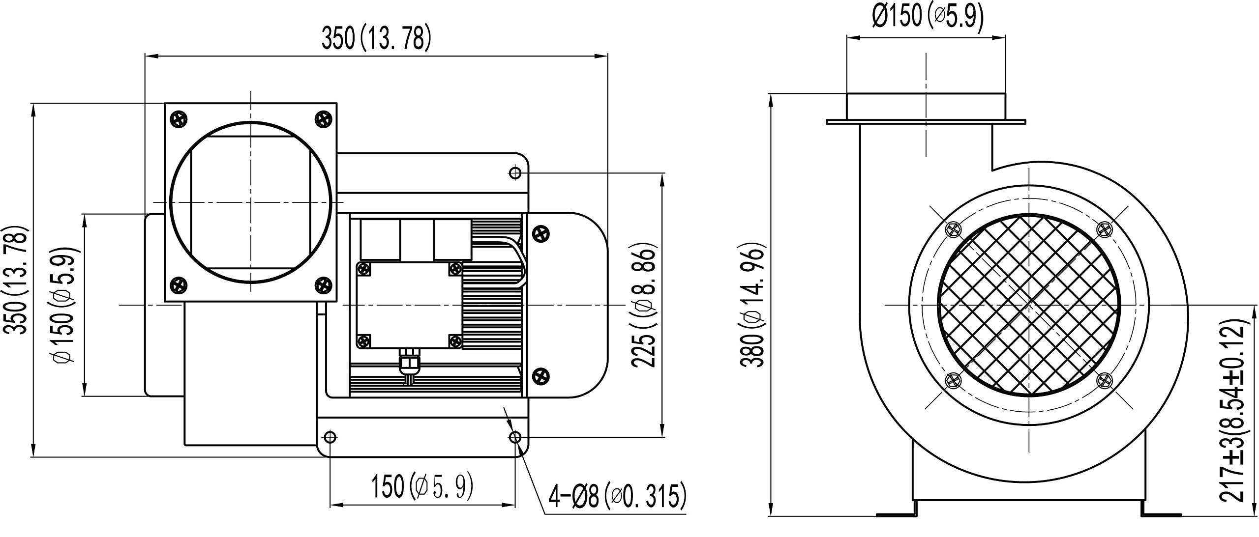 Hakka Centrifugal Blower, Multi-Wing Centrifugal Fan Rectangular Shaded Pole Specialty Blower with Flange, 1400 M2/H Air Flow, 500 CFM, 3300 RPM, 110V/60Hz, 11 amps