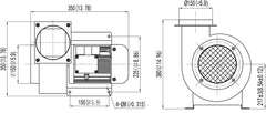 Hakka Centrifugal Blower, Multi-Wing Centrifugal Fan Rectangular Shaded Pole Specialty Blower with Flange, 1400 M2/H Air Flow, 500 CFM, 3300 RPM, 110V/60Hz, 11 amps