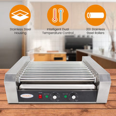 EasyRose Commercial Electric 18 Hot Dogs 7 Rollers Grilling Warmer Cooker 750 Watt