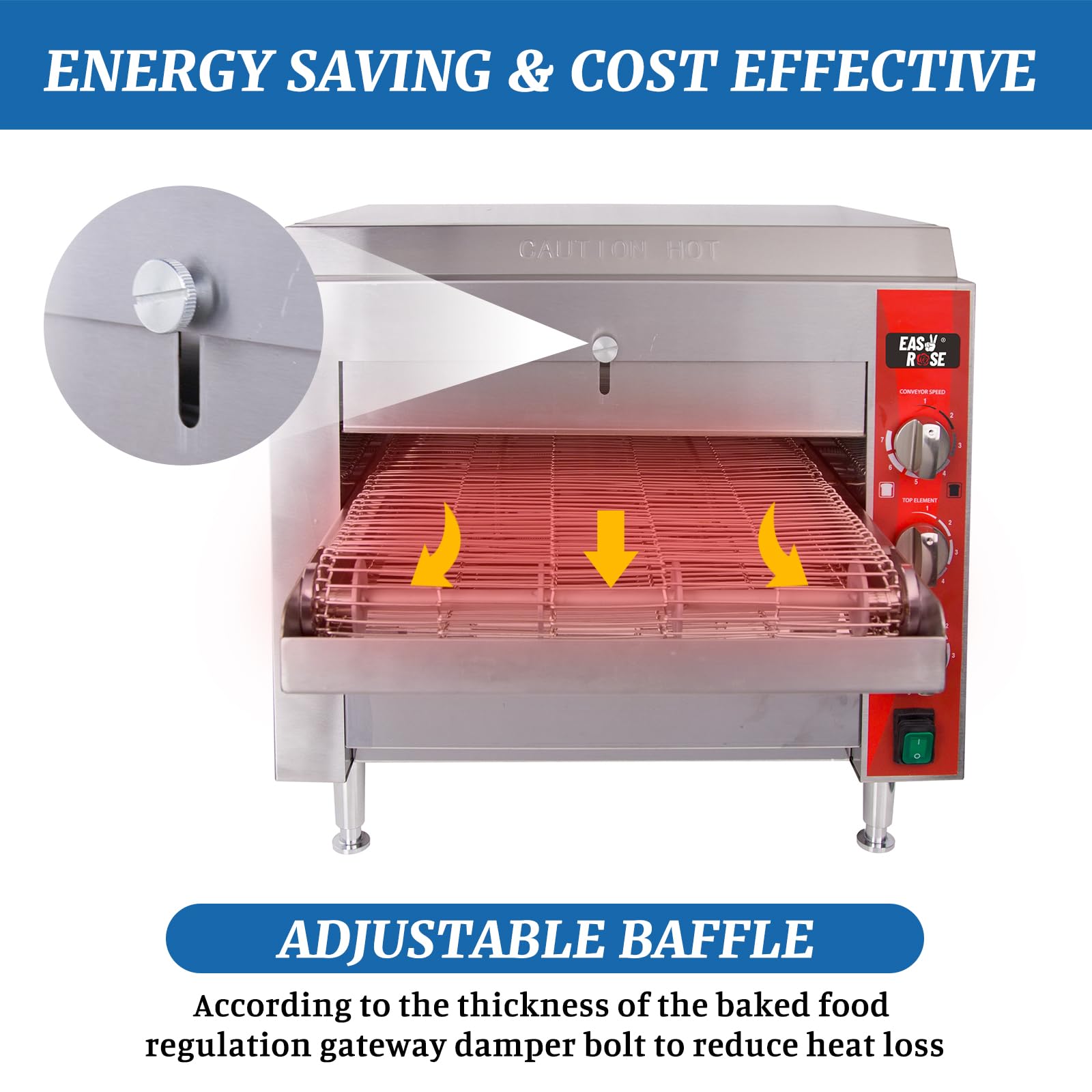 EasyRose Adjustable Speed Conveyor Toasters 50-300 °C /122- 572°F Temperature Range for Bakery Western Restaurant - 240V 3600W (14”wide belt)