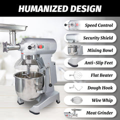 Hakka Stand Mixer 1100W 20Qt 3 Speeds Electric Food Mixer with Meat Grinder Head Egg Whisk Dough Hook Flat Beater