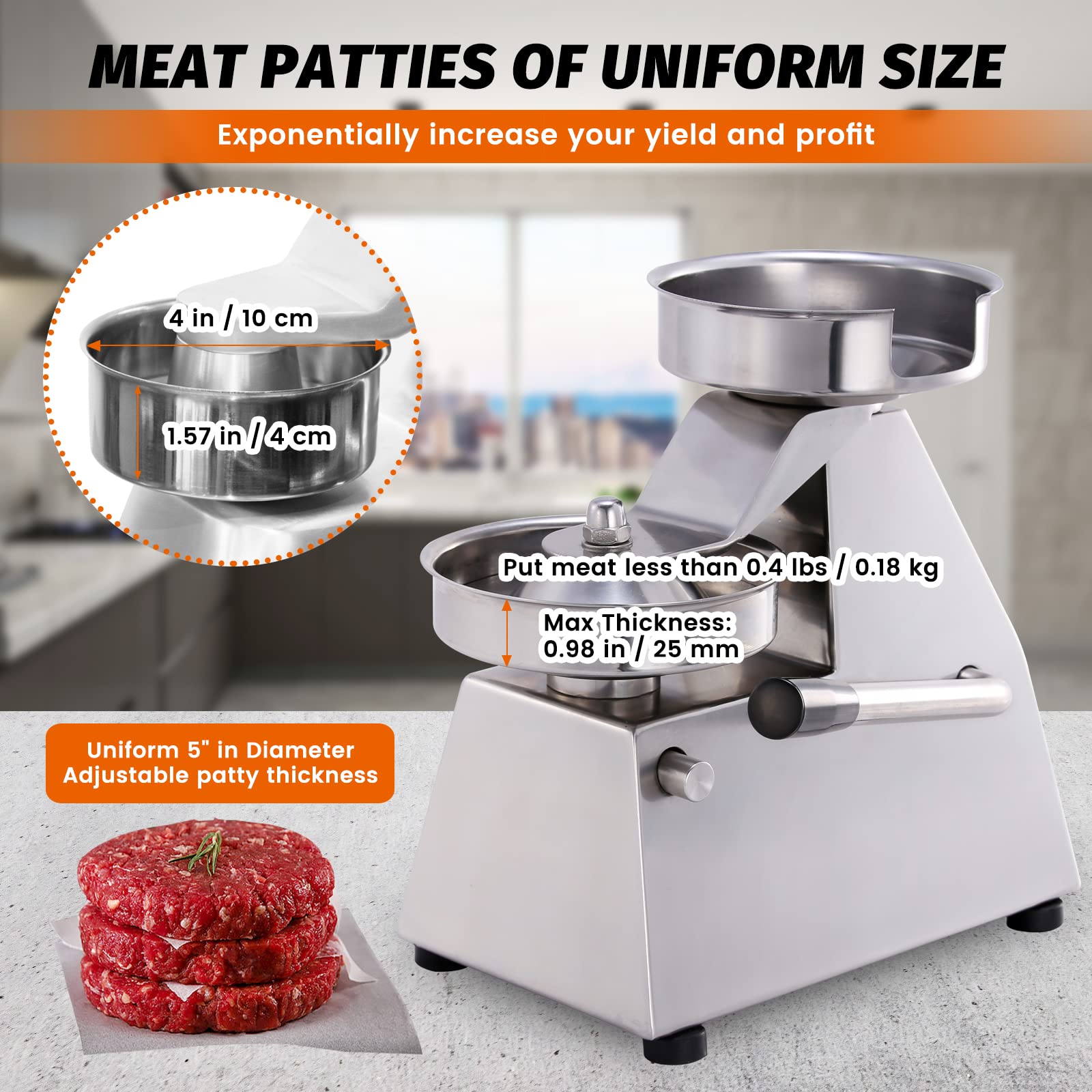 Hakka Commercial Hamburger Press Maker and Burger Press (4" Burger Press)