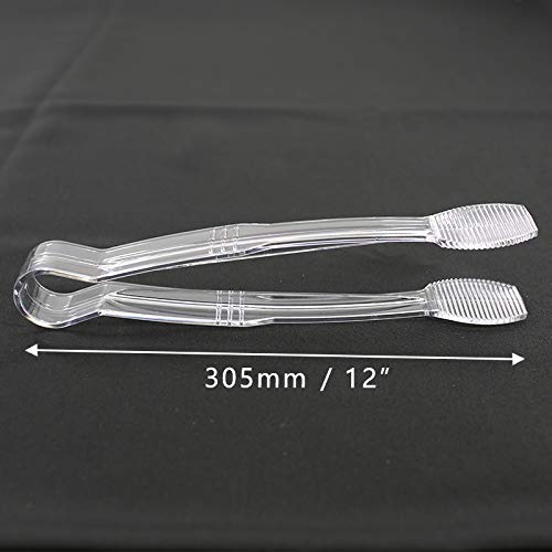 Small Plastic Serving Tongs (12'' Flat Tong),Clear,Pack of 12