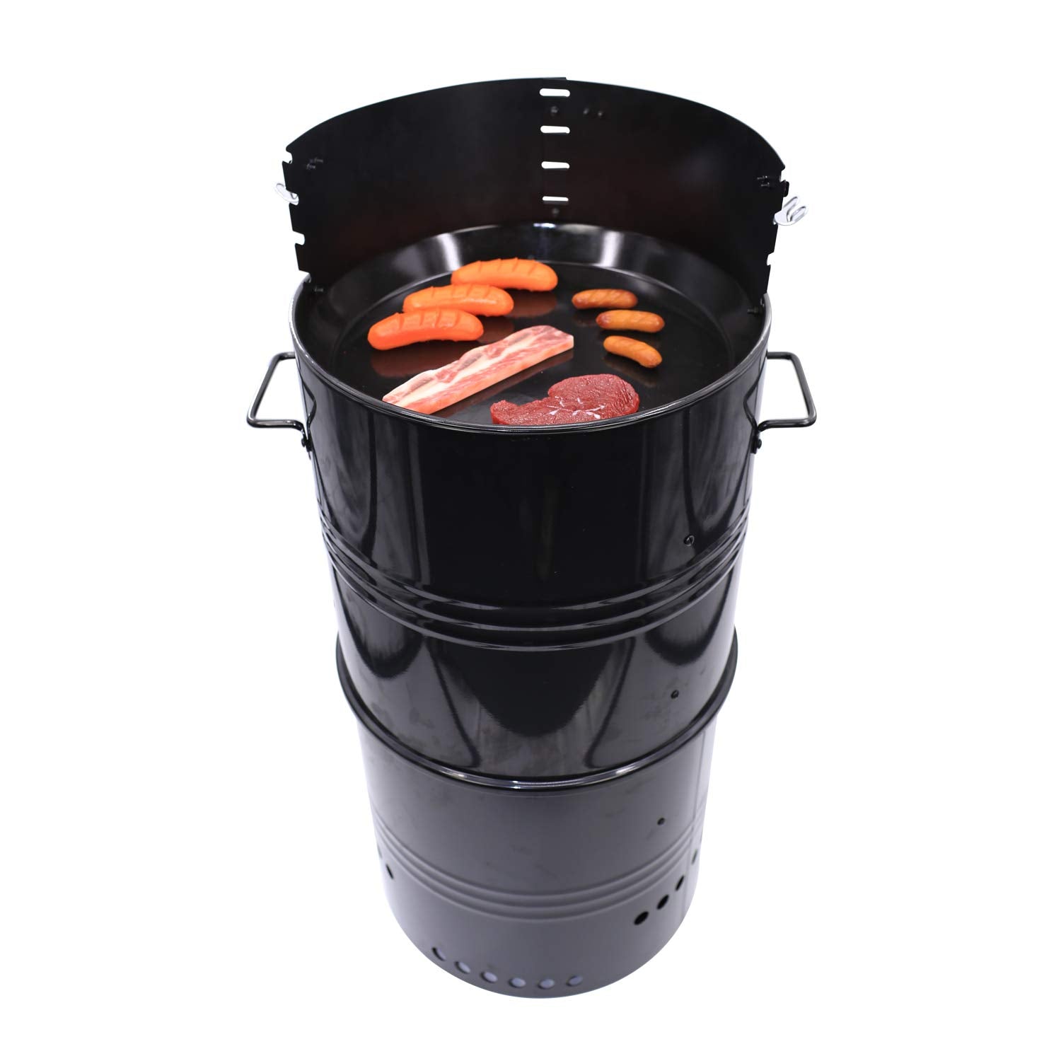 Hakka Vertical Charcoal Smoker, Multi-Function 20 Inch Barbecue and Charcoal Smoker Grill Heavy Duty Round BBQ Grill for Outdoor Cooking Camping