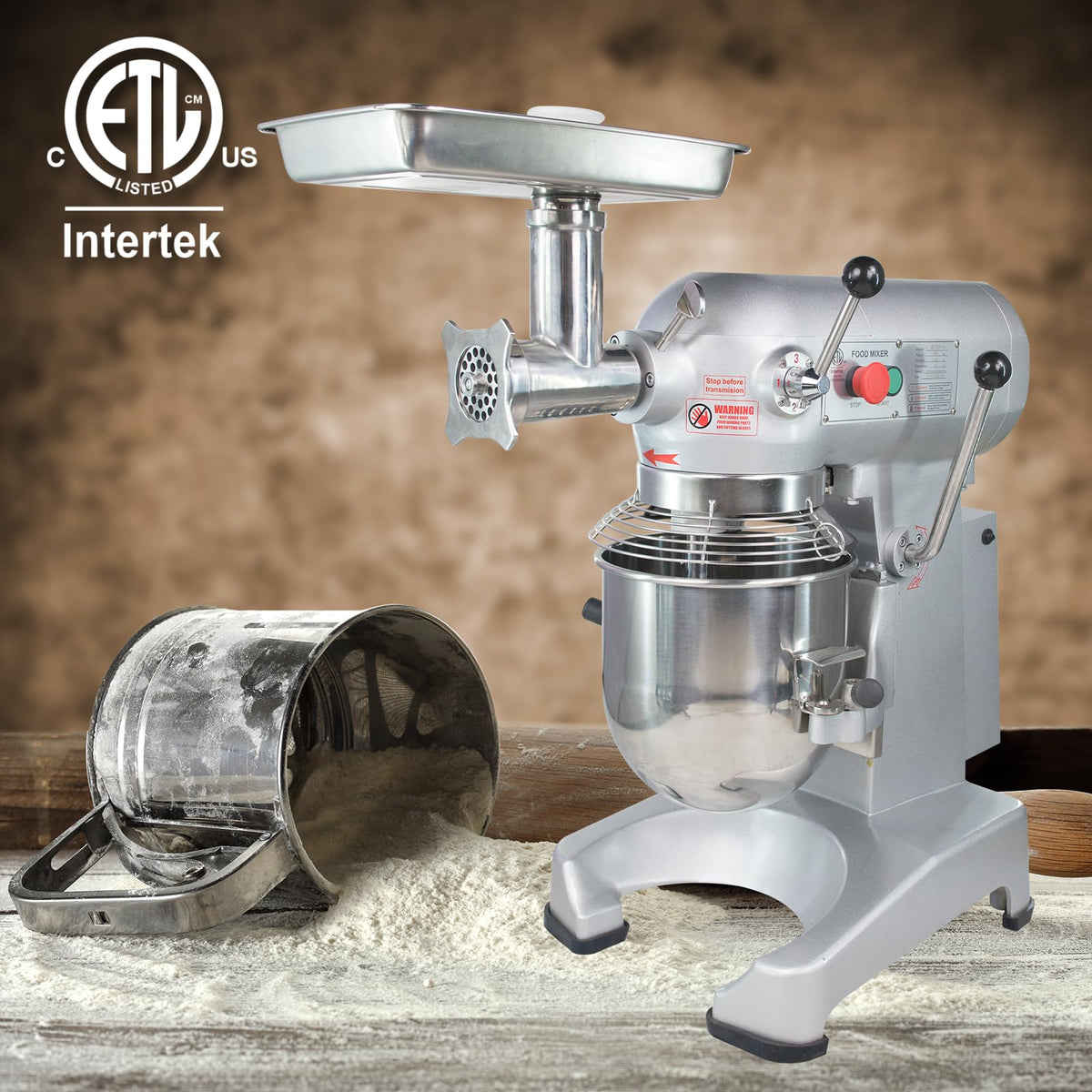 Hakka Commercial Stand Mixer with Meat Grinder, 10 Quart 4-Funtion Stainless Steel Food Mixer Electric Planetary Countertop Dough Mixer Machine with 3 Adjustable Speeds