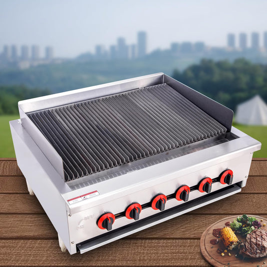 EASYROSE 36" Gas Radiant Charbroiler Grill Countertop Gas with 6 Burner 120,000 BTU, ETL Certified