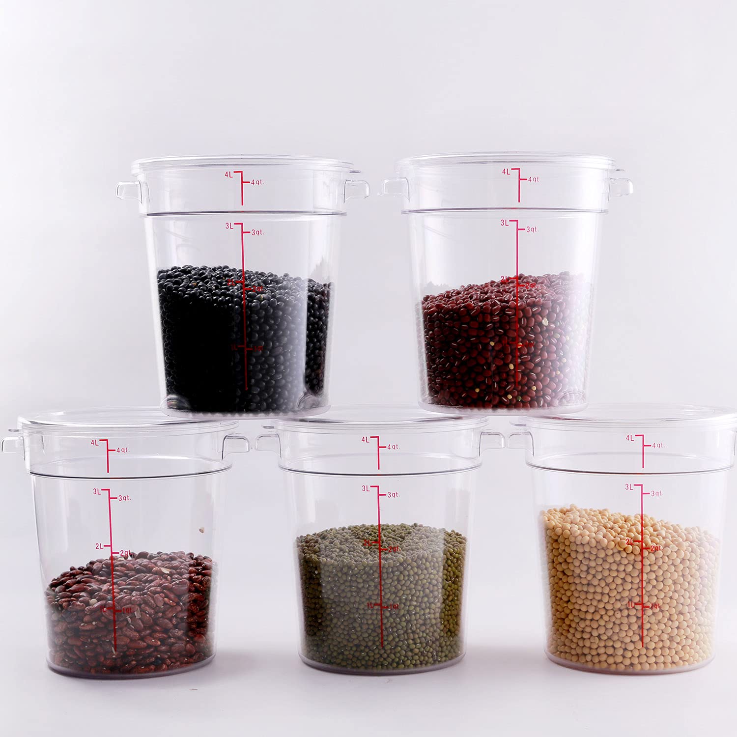 Hakka 5 Pack 4Qt Food Storage Containers With Lids Airtight,Storing Grains With Marks To Measure Food,Store Sugar Rice And flour/Clear