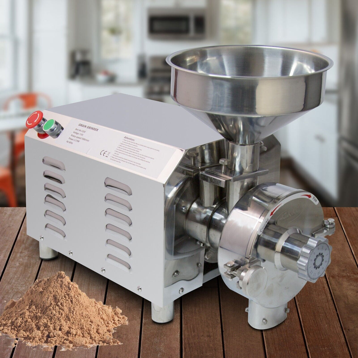 Hakka 2200W Commercial Grain Mill Electric Grain Grinder 30-50kg/h Grain Grinding Machine Stainless Steel Flour Milling Machine for Dry Grains Cereals Coffee Corn Pepper Herb