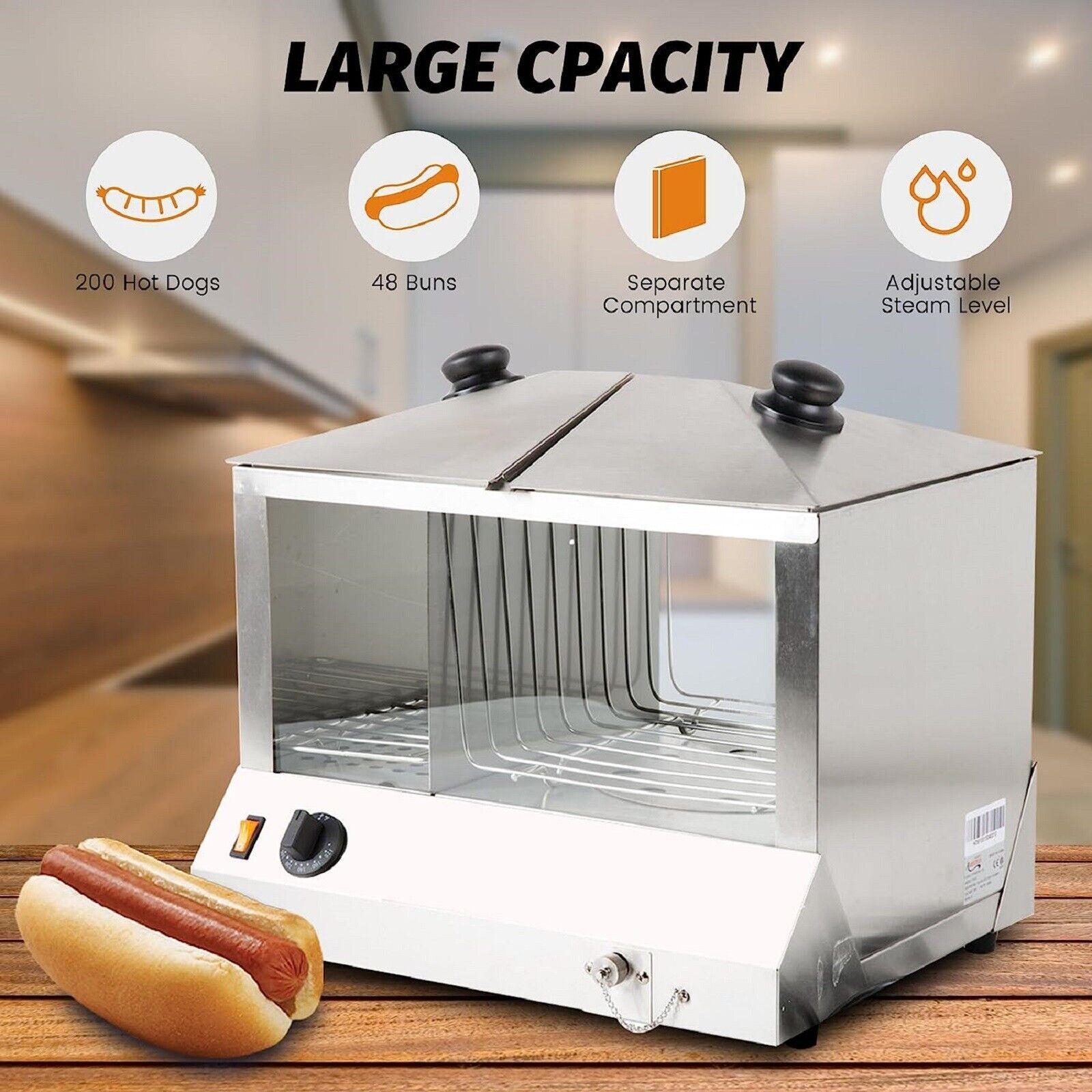 Hakka Commercial 200 Hot Dog Steamer 48 Bun Warmer Countertop Cooker Machine