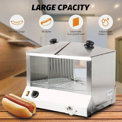 Hakka Commercial 200 Hot Dog Steamer 48 Bun Warmer Countertop Cooker Machine